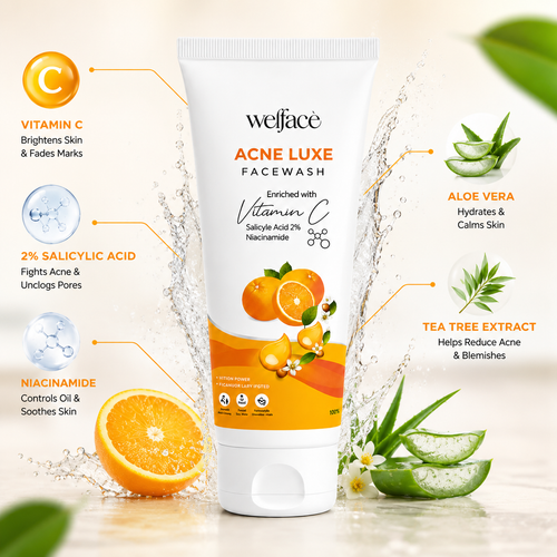 Acne Luxe Face Wash- Vitamin C, 2% Salicylic Acid & Niacinamide | Oil Control, Pimple Care, Deep Cleansing & Skin Brightening Formula